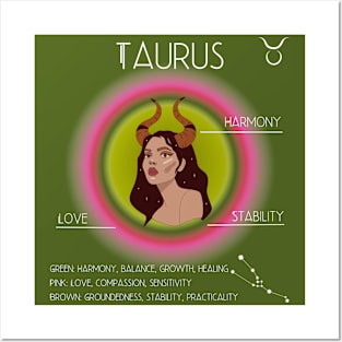 Taurus Aura: Embracing Green, Pink, and Brown Harmony Posters and Art